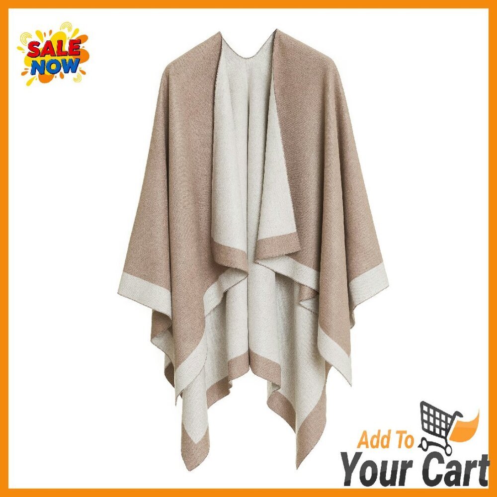 One Size Viscose Shawl Wrap Poncho Cape Cardigan Open Front Travel